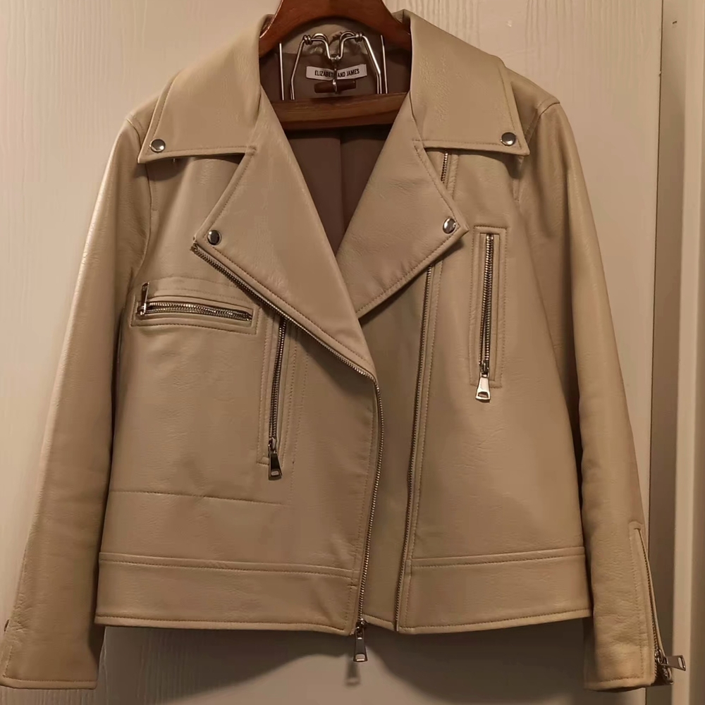Elizabeth and James Cream Faux Leather Moto Jacket